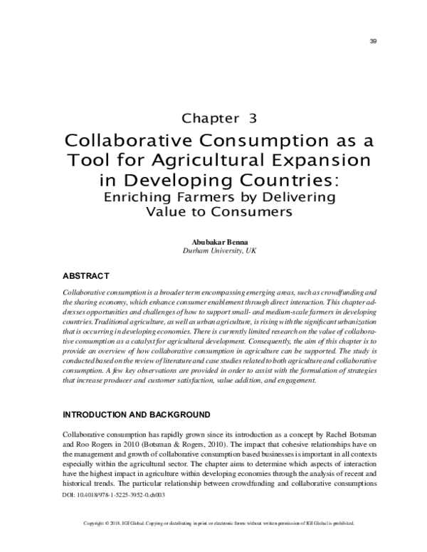 (PDF) Collaborative Consumption as a Tool for Agricultural Expansion in ...