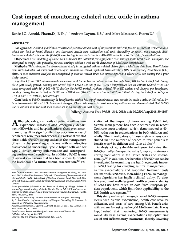 (PDF) Cost impact of monitoring exhaled nitric oxide in asthma management
