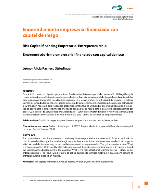 (PDF) Emprendimiento empresarial financiado con capital de riesgo