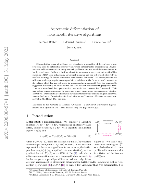 (PDF) Automatic differentiation of nonsmooth iterative algorithms