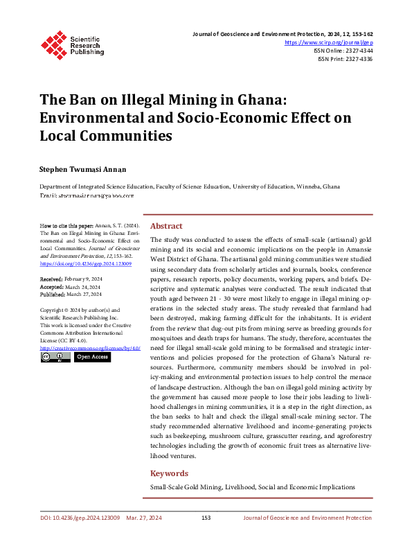 (PDF) The Ban on Illegal Mining in Ghana: Environmental and Socio ...