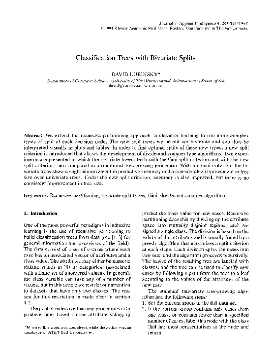 (PDF) Classification trees with bivariate splits