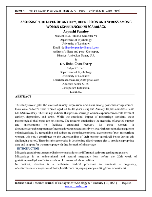 (PDF) ASSESSING THE LEVEL OF ANXIETY, DEPRESSION AND STRESS AMONG WOMEN ...