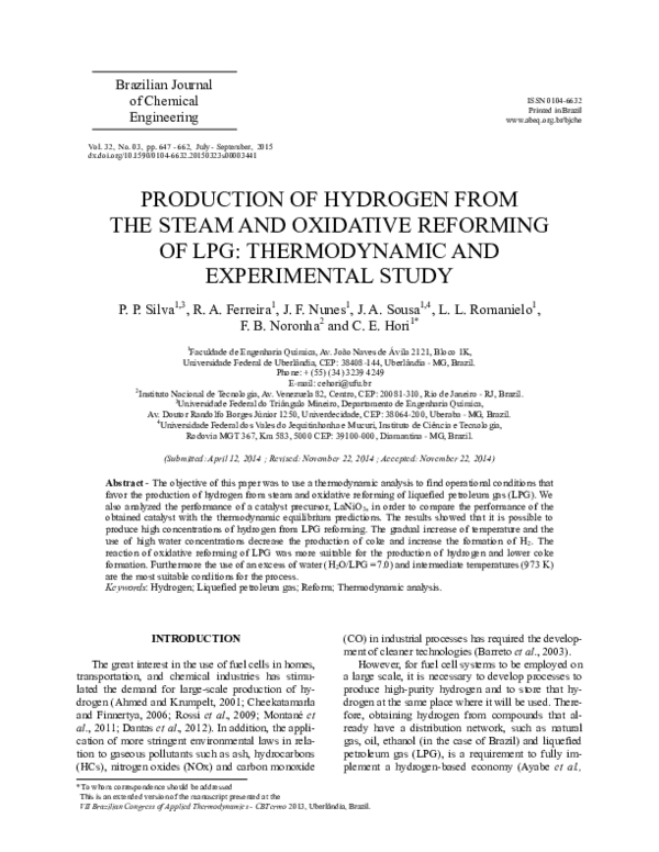 (PDF) Production of Hydrogen from the Steam and Oxidative Reforming of ...
