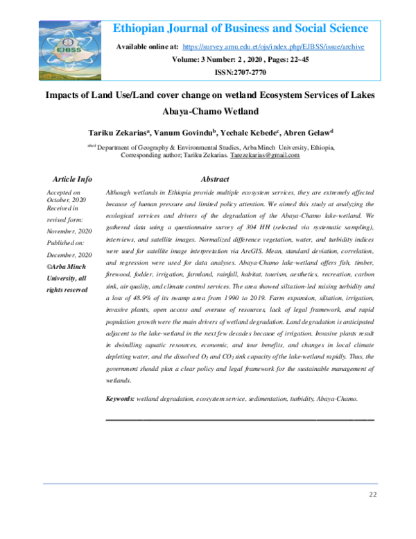 (PDF) Impacts of Land Use/Land cover change on wetland Ecosystem ...