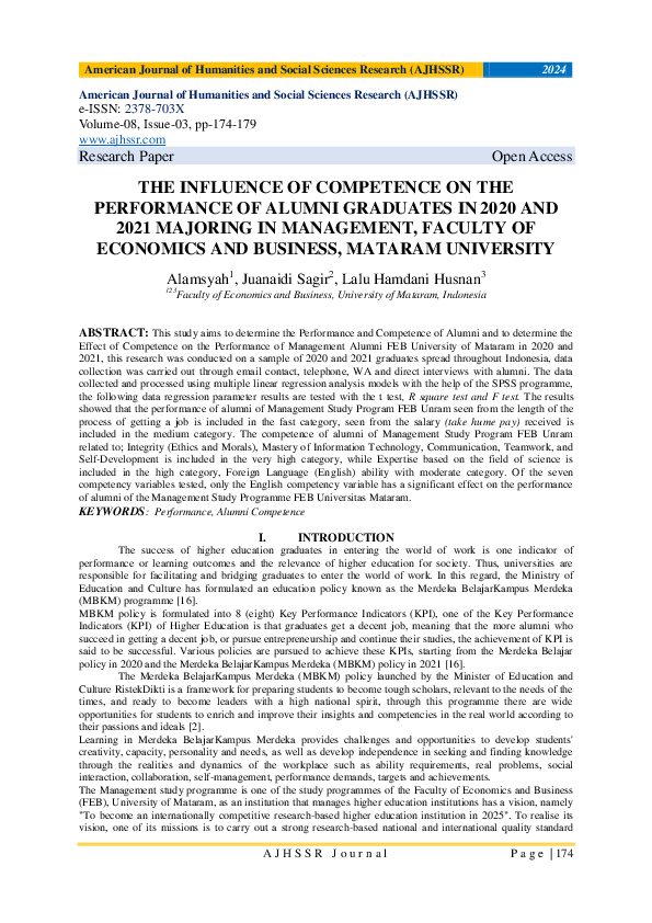 (PDF) THE INFLUENCE OF COMPETENCE ON THE PERFORMANCE OF ALUMNI ...