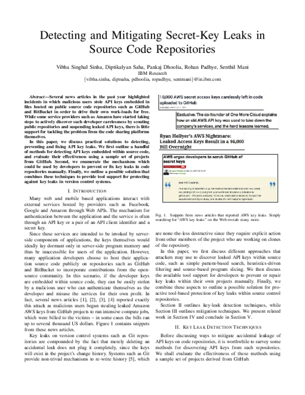 (PDF) Detecting and Mitigating Secret-Key Leaks in Source Code Repositories