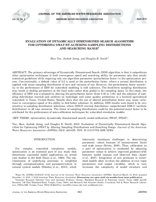 (PDF) Evaluation of Dynamically Dimensioned Search Algorithm for ...