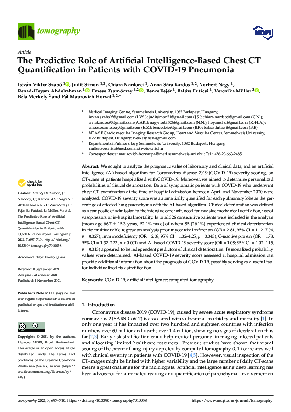 (PDF) The Predictive Role of Artificial Intelligence-Based Chest CT ...