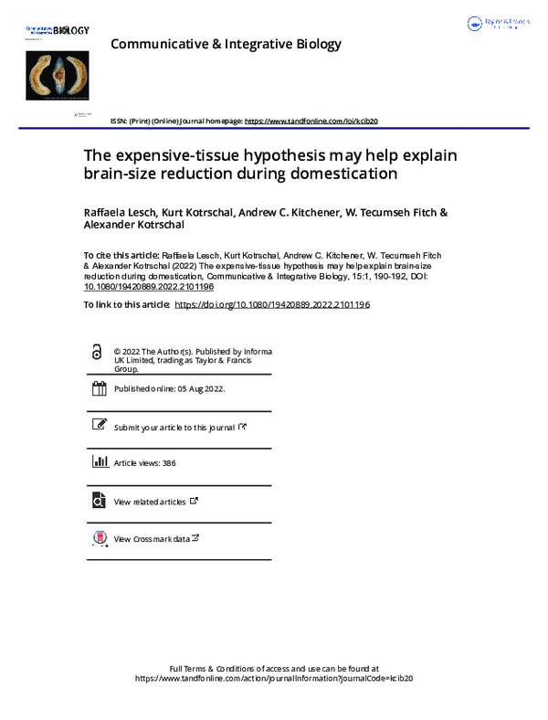 (PDF) The expensive-tissue hypothesis may help explain brain-size ...