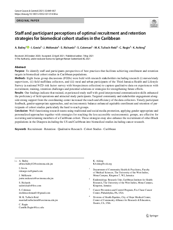 (PDF) Staff and participant perceptions of optimal recruitment and ...