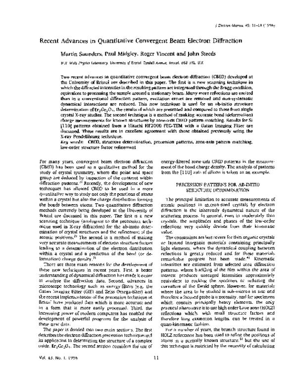 (PDF) Recent Advances in Quantitative Convergent Beam Electron Diffraction