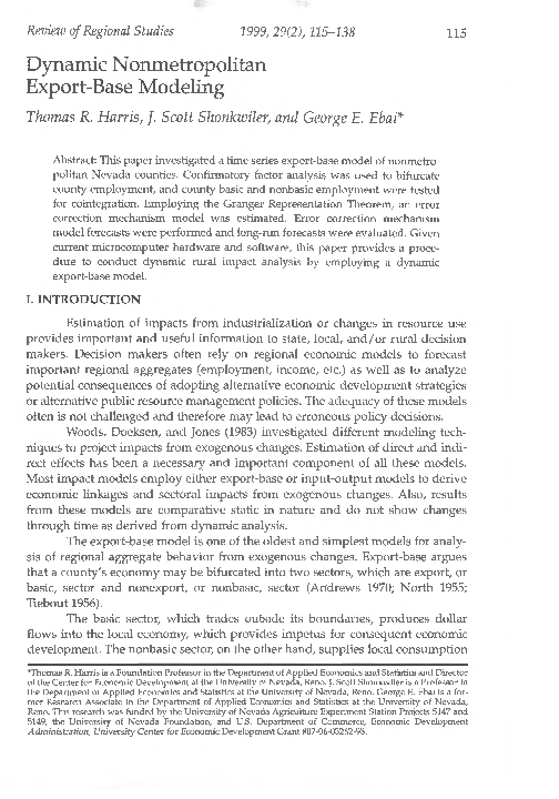 (PDF) Dynamic Nonmetropolitan Export-Base Modeling