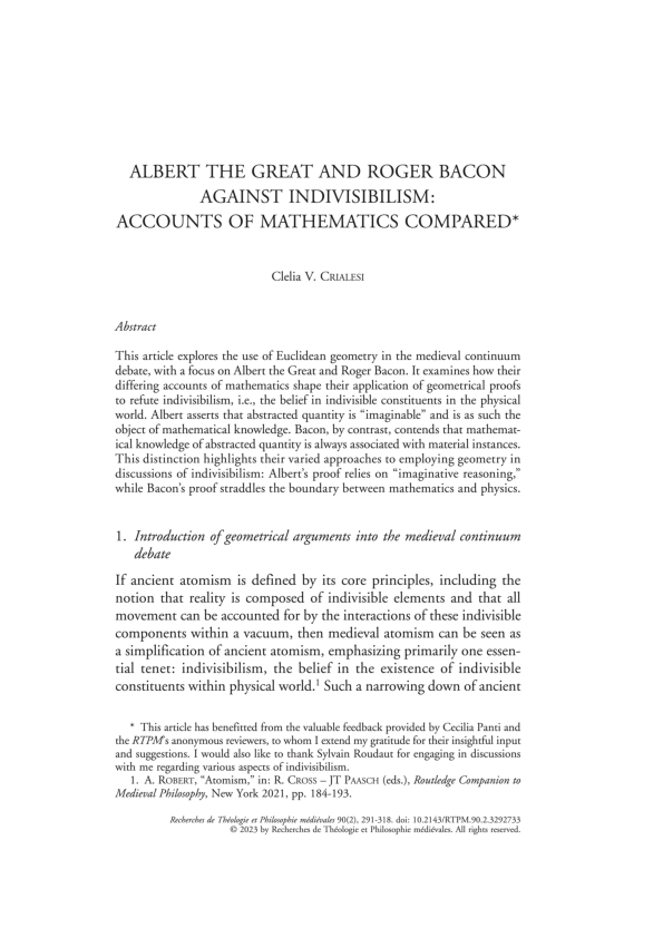 (PDF) Albert the Great and Roger Bacon Against Indivisibilism: Accounts ...