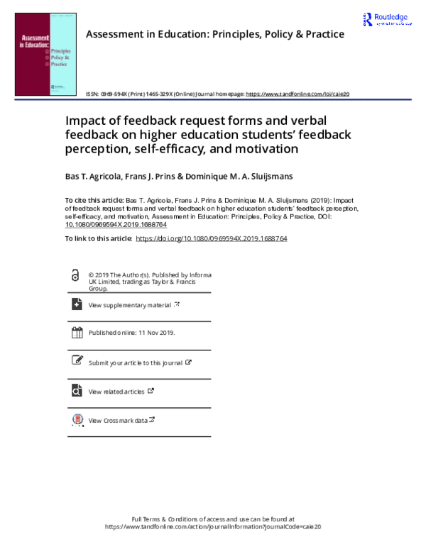 (PDF) Impact of feedback request forms and verbal feedback on higher ...