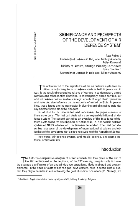 (PDF) Significance and prospects of the development of air defence system