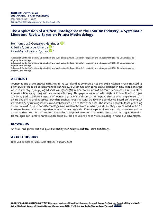 (PDF) The Application of Artificial Intelligence in the Tourism ...