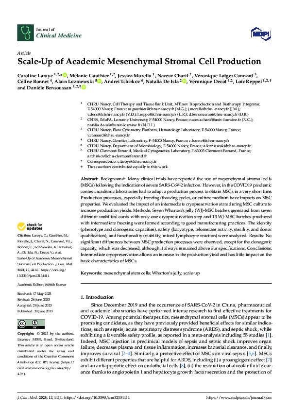 (PDF) Scale-Up of Academic Mesenchymal Stromal Cell Production | Andrei ...
