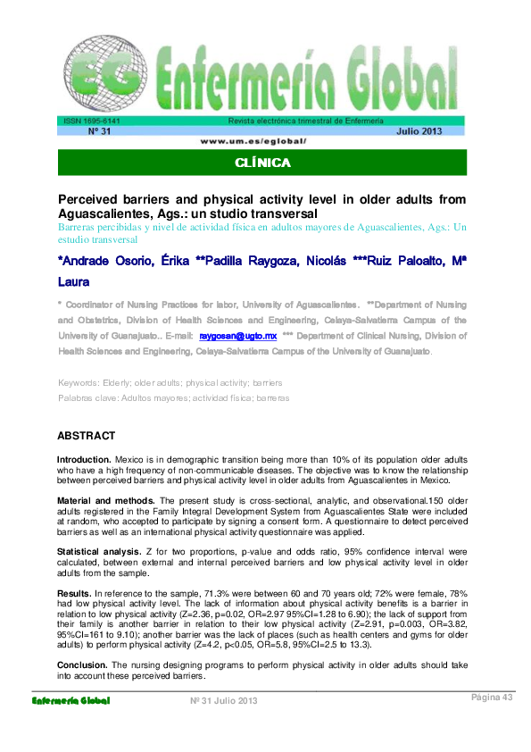 (PDF) Perceived barriers and physical activity level in older adults ...