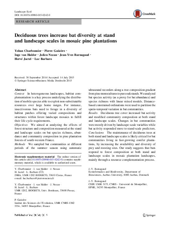 (PDF) Deciduous trees increase bat diversity at stand and landscape ...