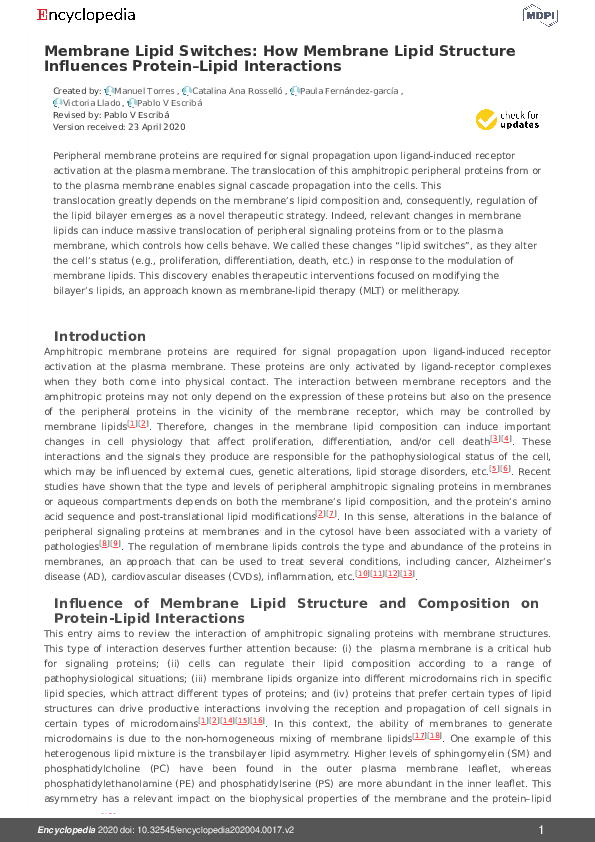 (PDF) Membrane Lipid Switches: How Membrane Lipid Structure Influences ...