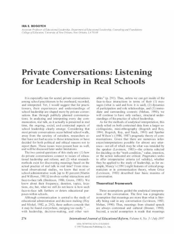 (PDF) Private Conversations: Listening for Leadership in Real Schools
