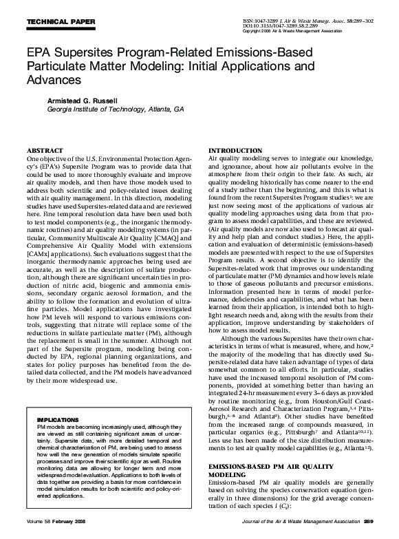 (PDF) EPA Supersites Program-Related Emissions-Based Particulate Matter ...