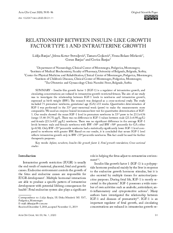 (PDF) Relationship between Insulin-Like Growth Factor Type 1 and ...