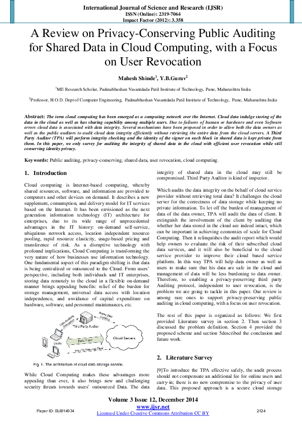 (PDF) A Review on Privacy-Conserving Public Auditing for Shared Data in ...