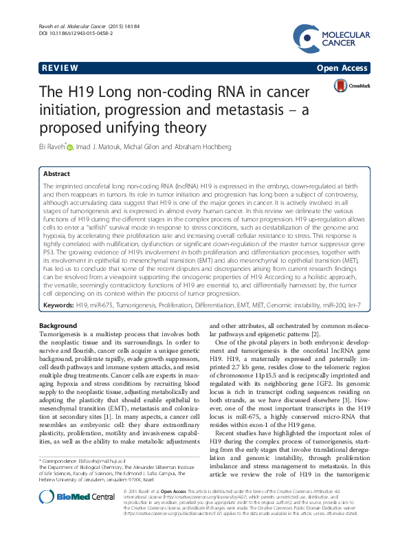 (PDF) The H19 Long non-coding RNA in cancer initiation, progression and ...