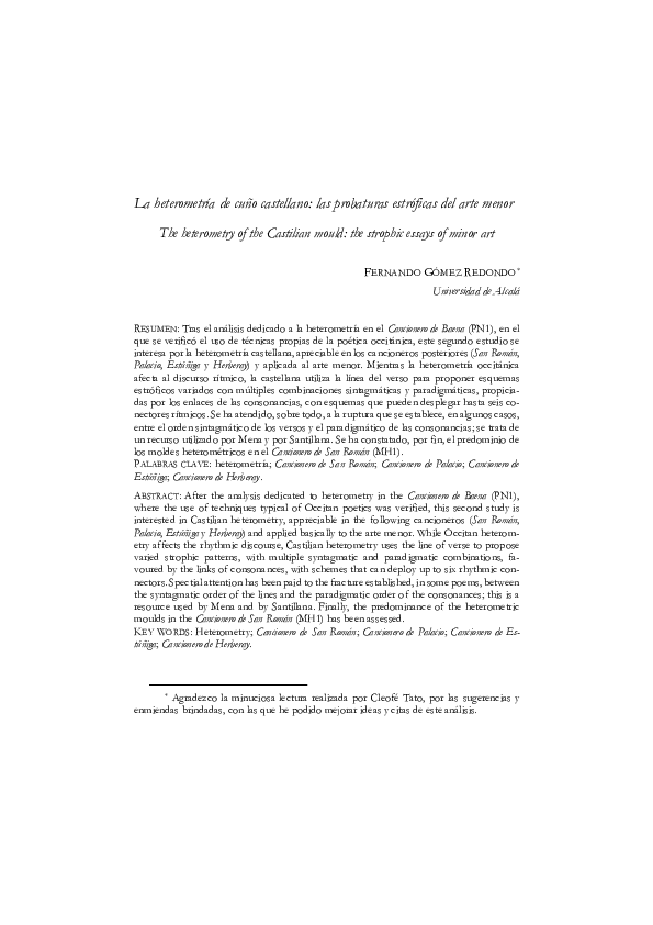 (PDF) La heterometría de cuño castellano: las probaturas estróficas del ...