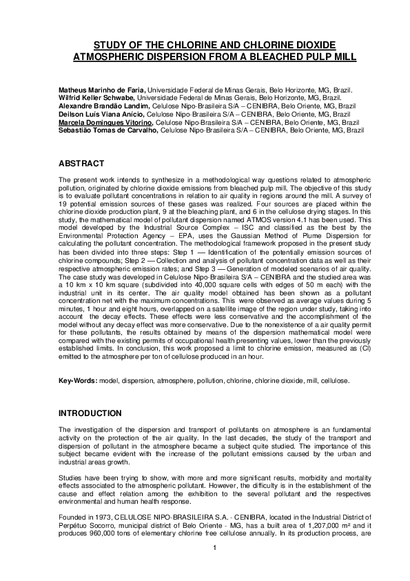 (PDF) Study of the Chlorine and Chlorine Dioxide Atmospheric Dispersion ...
