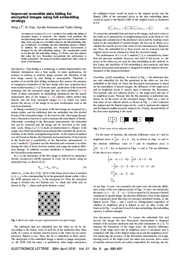 (PDF) Improved reversible data hiding for encrypted images using full ...