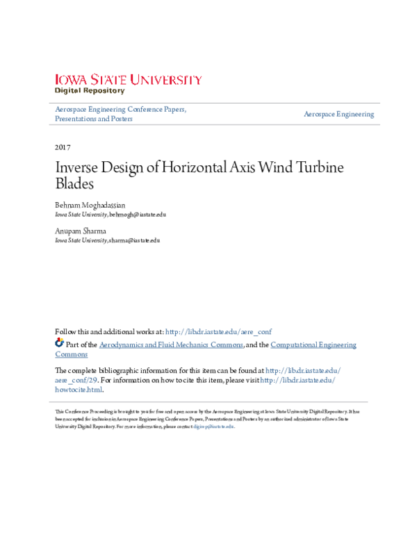 (PDF) Inverse Design of Horizontal Axis Wind Turbine Blades