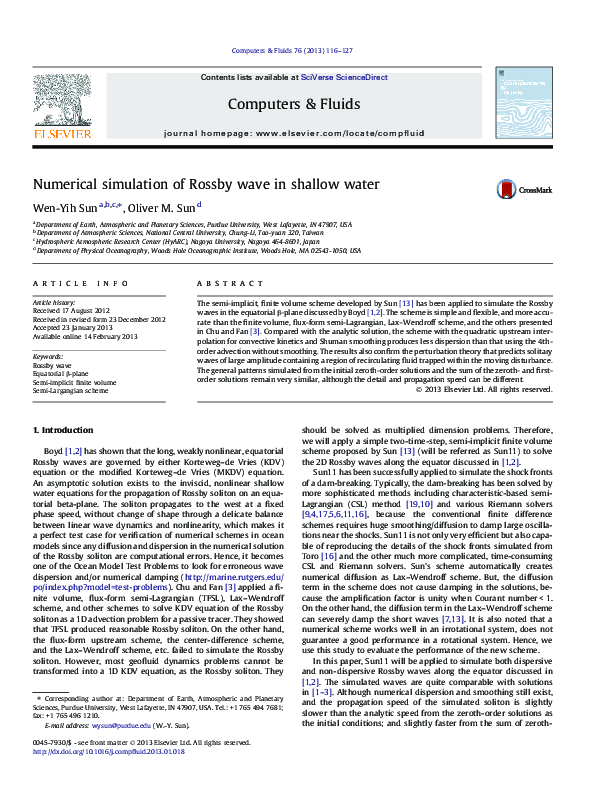 (PDF) Numerical simulation of Rossby wave in shallow water
