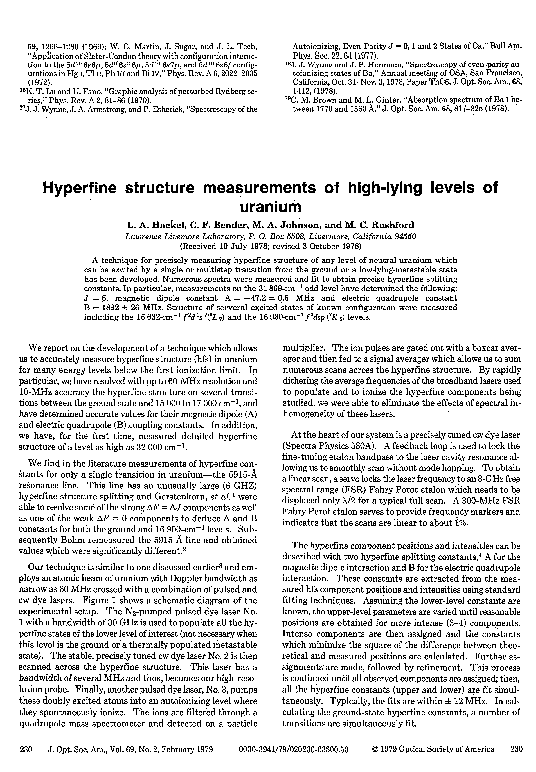 (PDF) Hyperfine structure measurements of high-lying levels of uranium