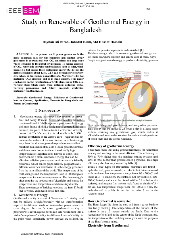 (PDF) Study on Renewable of Geothermal Energy in Bangladesh