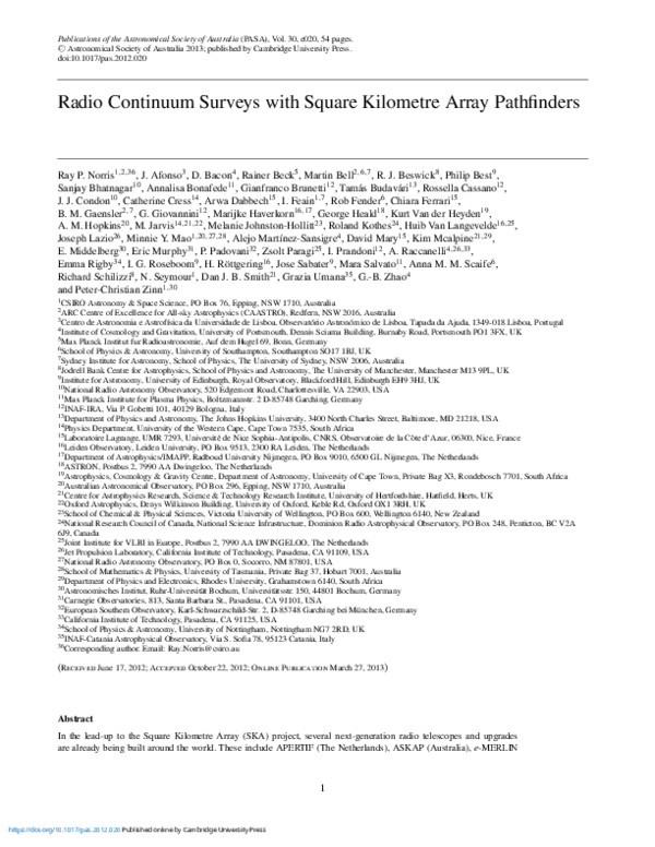 (PDF) Radio Continuum Surveys with Square Kilometre Array Pathfinders