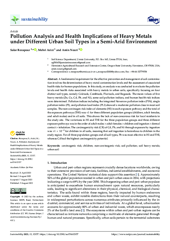 (PDF) Pollution Analysis and Health Implications of Heavy Metals under ...