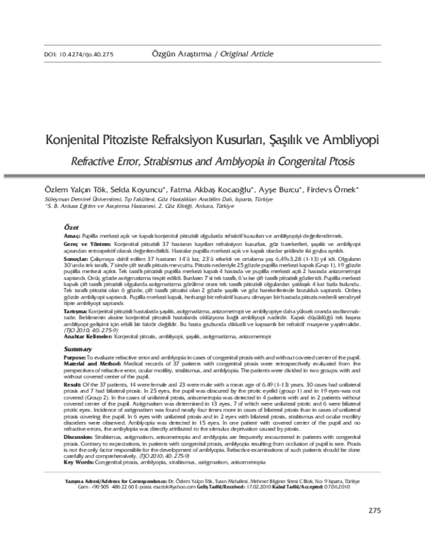 (PDF) Refractive Error, Strabismus and Amblyopia in Congenital Ptosis