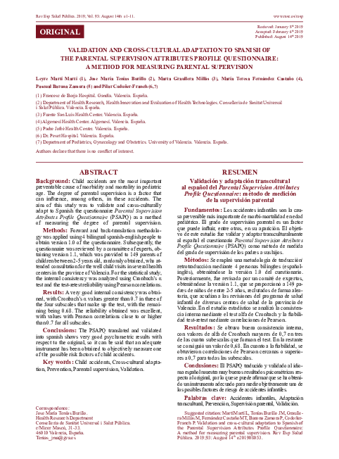 (PDF) Validation and cross-cultural adaptation to spanish of the ...