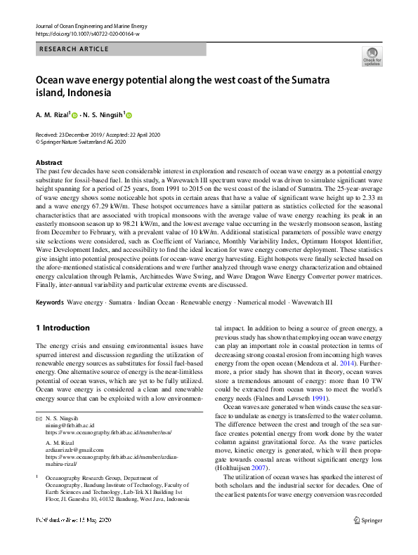 (PDF) Ocean wave energy potential along the west coast of the Sumatra ...