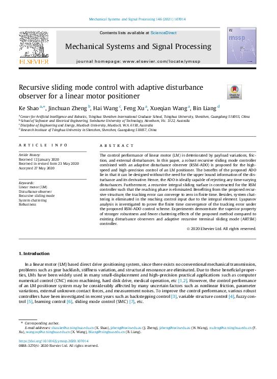 (PDF) Recursive sliding mode control with adaptive disturbance observer ...