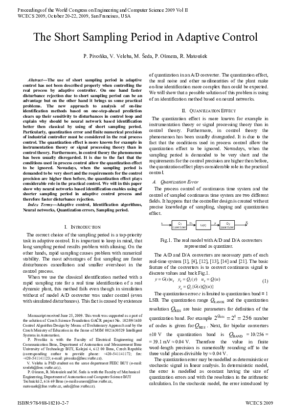 (PDF) The Short Sampling Period in Adaptive Control