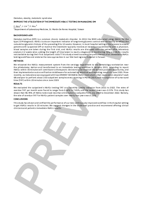 (PDF) W008 Improve the utility of immediate HbA1c testing in the ...
