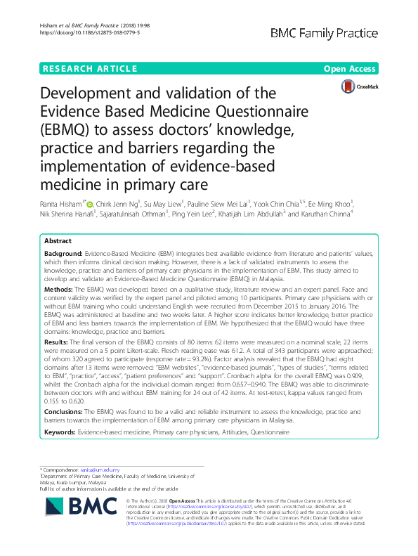 (PDF) Development and validation of the Evidence Based Medicine ...