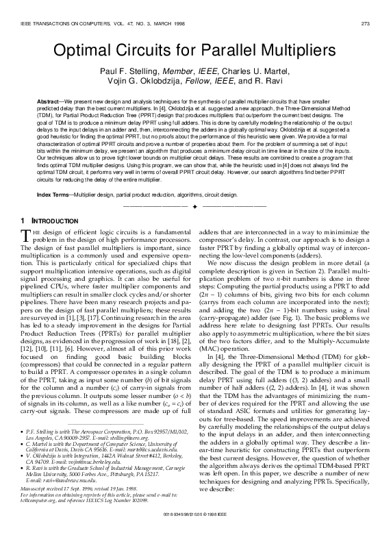(PDF) Optimal circuits for parallel multipliers