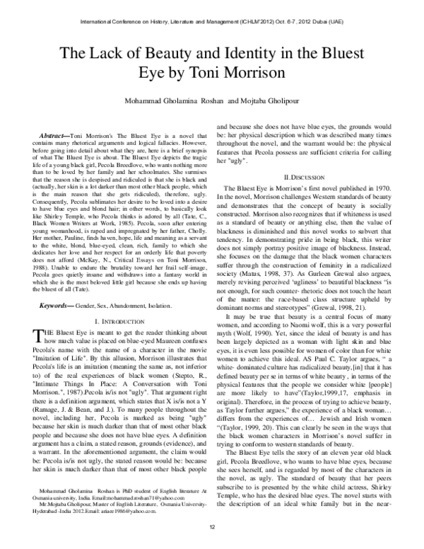 (PDF) The Lack of Beauty and Identity in the Bluest Eye by Toni Morrison