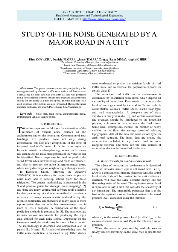 (PDF) Study of the Noise Generated by a Major Road in a City