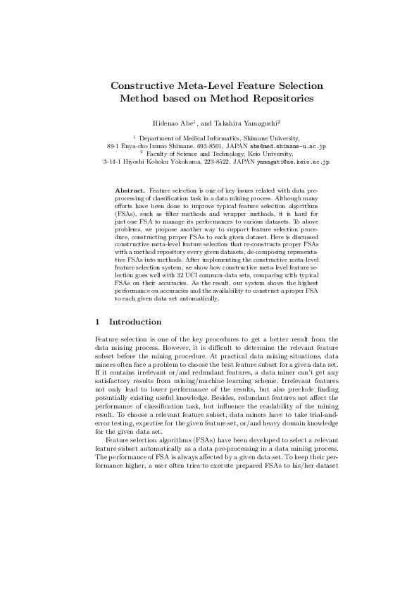 (PDF) A Constructive Meta-Level Feature Selection Method based on ...